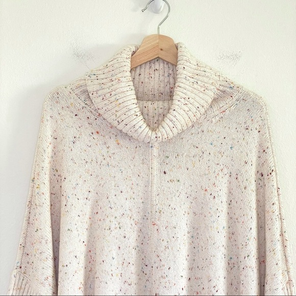 NWT LOFT Speckled Knit Turtleneck Poncho Sweater Cream Rainbow Confetti Small - Picture 5 of 15